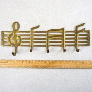 Brass Musical Staff Wall Hooks Vintage 1970s Large Treble Clef Musical Notes